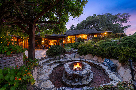 Twilight real estate photography of a luxury Santa Cruz home at sunset