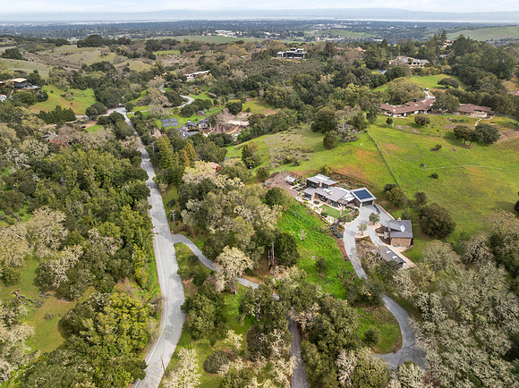 Aerial real estate photography of a luxury home in Emerald Hills California