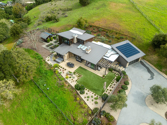 Aerial real estate photography of a luxury home in Emerald Hills California