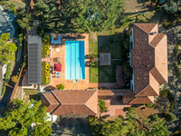 Aerial real estate photography of a historic luxury home in San Jose California