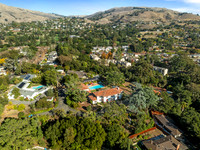 Aerial real estate photography of a historic luxury home in San Jose California